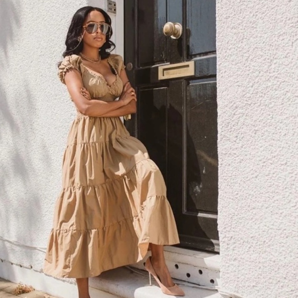 DANIELLE BERNSTEIN Solid Poplin Midi Dress, Created for Macy's Tan Brown XL